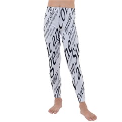 Abstract Minimalistic Text Typography Grayscale Focused Into Newspaper Kids  Lightweight Velour Leggings