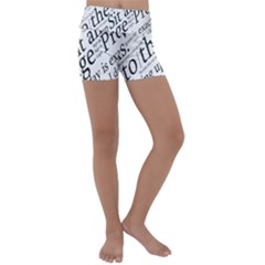Abstract Minimalistic Text Typography Grayscale Focused Into Newspaper Kids  Lightweight Velour Yoga Shorts