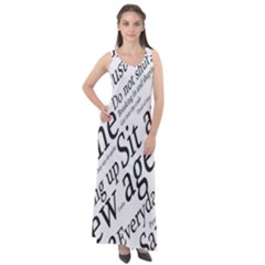 Abstract Minimalistic Text Typography Grayscale Focused Into Newspaper Sleeveless Velour Maxi Dress