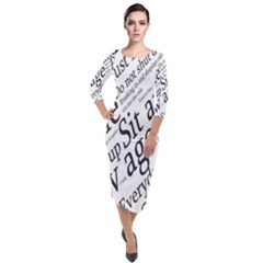 Abstract Minimalistic Text Typography Grayscale Focused Into Newspaper Quarter Sleeve Midi Velour Bodycon Dress