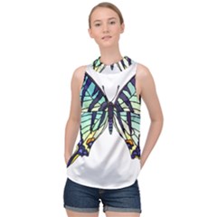 A Colorful Butterfly High Neck Satin Top