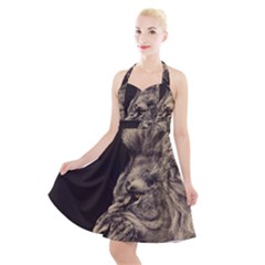 Angry Male Lion Halter Party Swing Dress  by Sudhe