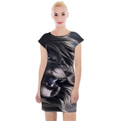 Angry Lion Digital Art Hd Cap Sleeve Bodycon Dress by Sudhe