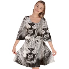 Lion Wildlife Art And Illustration Pencil Velour Kimono Dress