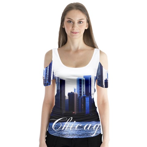 Abstract Of Downtown Chicago Effects Butterfly Sleeve Cutout Tee  by Sudhe