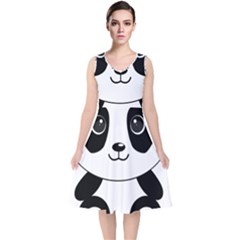 Bear Panda Bear Panda Animals V-neck Midi Sleeveless Dress  by Sudhe