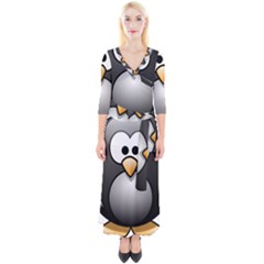 Penguin Birds Aquatic Flightless Quarter Sleeve Wrap Maxi Dress