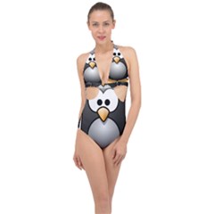 Penguin Birds Aquatic Flightless Halter Front Plunge Swimsuit by Sudhe