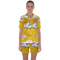 Rat Mouse Cheese Animal Mammal Satin Short Sleeve Pyjamas Set by Sudhe