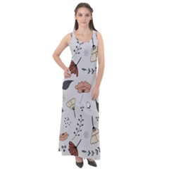 Grey Toned Pattern Sleeveless Velour Maxi Dress