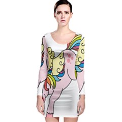 Unicorn Arociris Raimbow Magic Long Sleeve Bodycon Dress by Sudhe