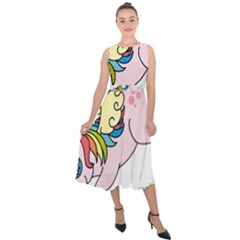 Unicorn Arociris Raimbow Magic Midi Tie-back Chiffon Dress by Sudhe