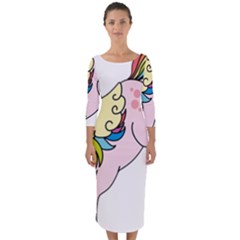 Unicorn Arociris Raimbow Magic Quarter Sleeve Midi Bodycon Dress by Sudhe