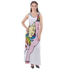 Unicorn Arociris Raimbow Magic Sleeveless Velour Maxi Dress by Sudhe