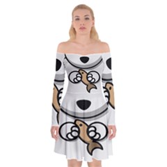 Bear Polar Bear Arctic Fish Mammal Off Shoulder Skater Dress by Sudhe