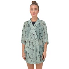 Telephone Lines Repeating Pattern Half Sleeve Chiffon Kimono by Sudhe