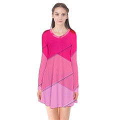 Geometric Shapes Magenta Pink Rose Long Sleeve V-neck Flare Dress by Sudhe