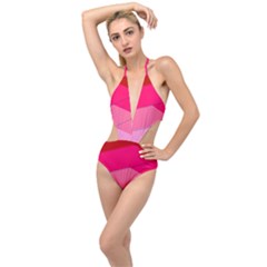 Geometric Shapes Magenta Pink Rose Plunging Cut Out Swimsuit by Sudhe