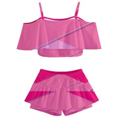 Geometric Shapes Magenta Pink Rose Kids  Off Shoulder Skirt Bikini by Sudhe