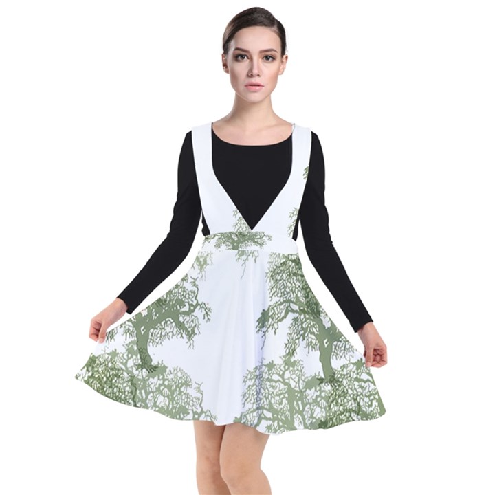 Trees Tile Horizonal Plunge Pinafore Dress