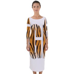 Tiger Bstract Animal Art Pattern Skin Quarter Sleeve Midi Bodycon Dress by Sudhe