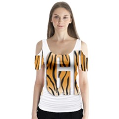 Tiger Bstract Animal Art Pattern Skin Butterfly Sleeve Cutout Tee 