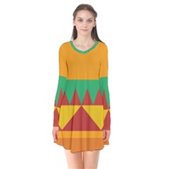 Burger Bread Food Cheese Vegetable Long Sleeve V-neck Flare Dress by Sudhe