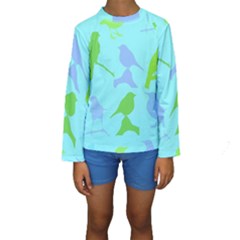 Bird Watching - Light Blue Green- Kids  Long Sleeve Swimwear by WensdaiAmbrose