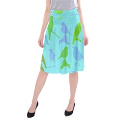 Bird Watching - Light Blue Green- Midi Beach Skirt by WensdaiAmbrose