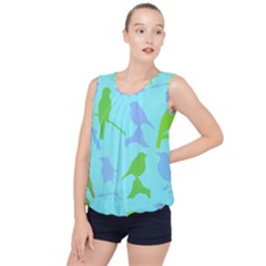 Bird Watching - Light Blue Green- Bubble Hem Chiffon Tank Top by WensdaiAmbrose