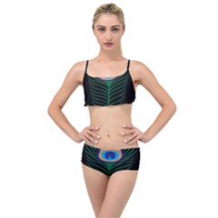 Peacock Feather Layered Top Bikini Set by Sudhe