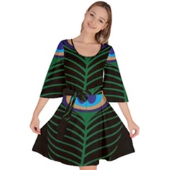 Peacock Feather Velour Kimono Dress