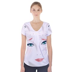 Face Beauty Woman Young Skin Short Sleeve Front Detail Top by Sudhe