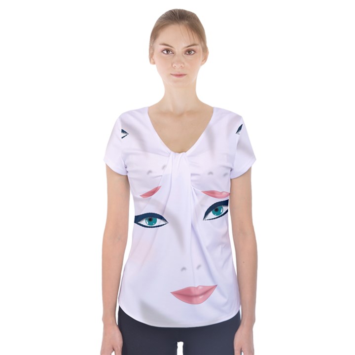 Face Beauty Woman Young Skin Short Sleeve Front Detail Top