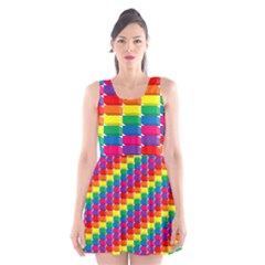 Rainbow 3d Cubes Red Orange Scoop Neck Skater Dress by Sudhe