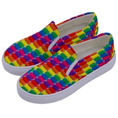 Rainbow 3d Cubes Red Orange Kids  Canvas Slip Ons by Sudhe