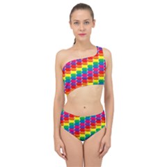 Rainbow 3d Cubes Red Orange Spliced Up Two Piece Swimsuit