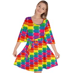 Rainbow 3d Cubes Red Orange Velour Kimono Dress