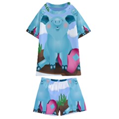 Pig Animal Love Kids  Swim Tee And Shorts Set by Sudhe