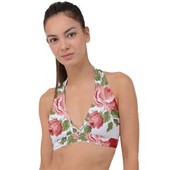 Flower Rose Pink Red Romantic Halter Plunge Bikini Top by Sudhe