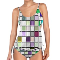 Color Tiles Abstract Mosaic Background Tankini Set by Sudhe