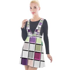 Color Tiles Abstract Mosaic Background Plunge Pinafore Velour Dress