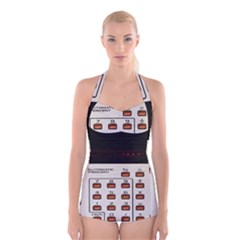 Vintage Calculator Boyleg Halter Swimsuit 