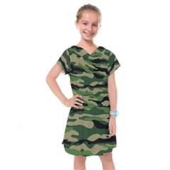 Green Military Vector Pattern Texture Kids  Drop Waist Dress by Sudhe