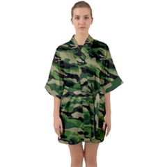 Green Military Vector Pattern Texture Quarter Sleeve Kimono Robe by Sudhe