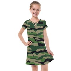 Green Military Vector Pattern Texture Kids  Cross Web Dress by Sudhe