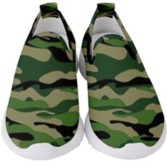 Green Military Vector Pattern Texture Kids  Slip On Sneakers
