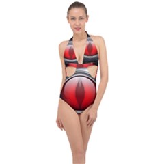 Red Eye Halter Front Plunge Swimsuit by Sudhe