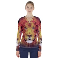 Fractal Lion V-neck Long Sleeve Top