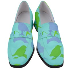 Bird Watching - Light Blue Green- Women s Chunky Heel Loafers by WensdaiAmbrose
